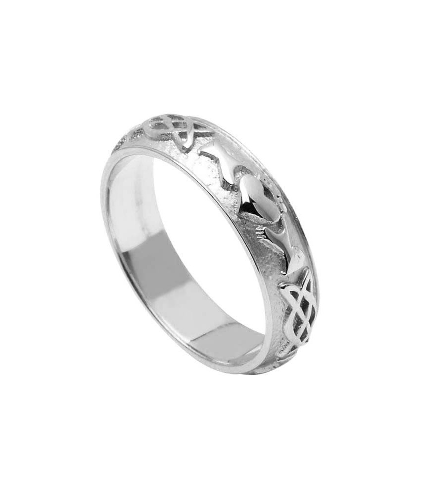 Bague Claddagh gaufrée mariage pour femme - Or blanc