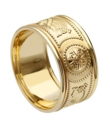 Wide Warrior Ring with Trim - All Yellow Gold