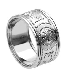 Bague guerrier large avec garniture - Tout en or blanc