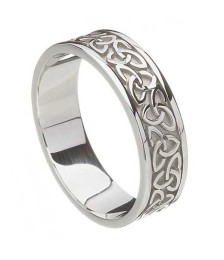 Unisex Solid Trinity Knot Wedding Ring - White Gold