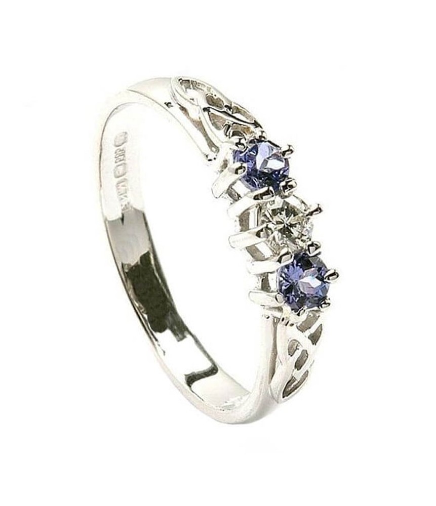 Tanzanite Three Stone Engagement Ring - White Gold