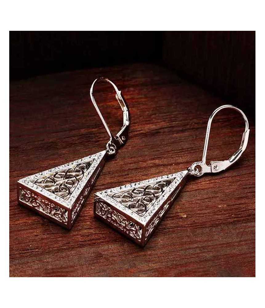 Celtic Triangle Earrings with White Crystals