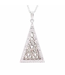 Celtic Triangle Necklace with White Crystals