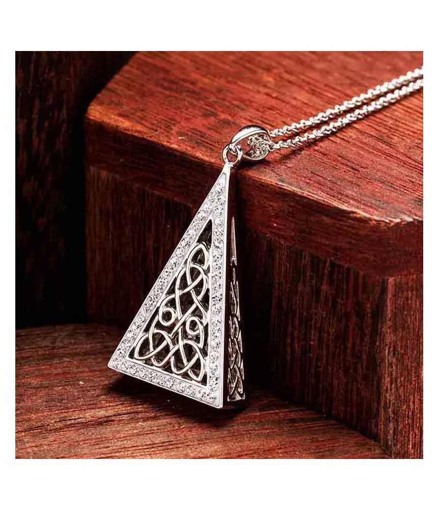 Celtic Triangle Necklace with White Crystals