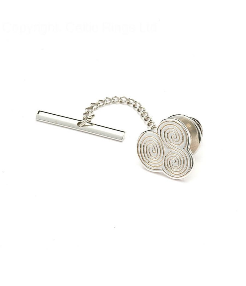 Newgrange Spiral Tie Pin - White Gold or Silver